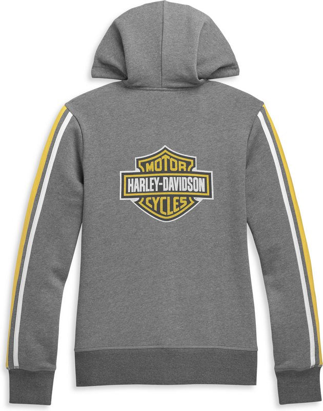 Harley-Davidson Women'S Bar & Shield Sleeve Stripe Zip Front Hoodie  Heather Charcoal | 96387-21VW