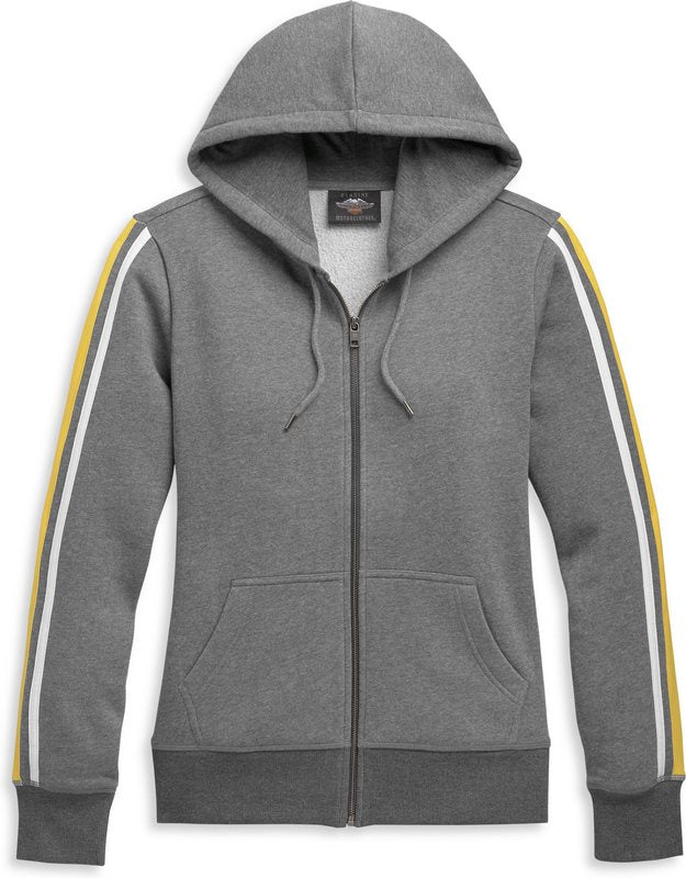 Harley-Davidson Women'S Bar & Shield Sleeve Stripe Zip Front Hoodie  Heather Charcoal | 96387-21VW