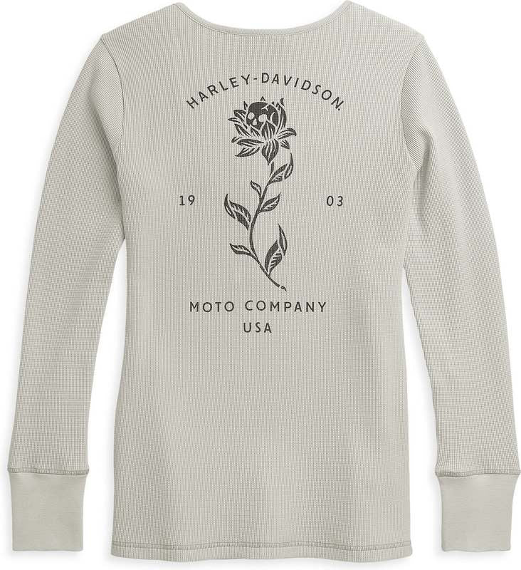 Harley-Davidson Women'S Rose Graphic Henley Knit Top  Vapor Blue | 96389-21VW