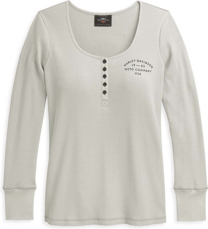 Harley-Davidson Women'S Rose Graphic Henley Knit Top  Vapor Blue | 96389-21VW