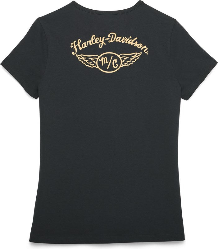 Harley-Davidson Salute Faux Henley Knit Top For Women  Black Beauty 2 | 96430-22VW