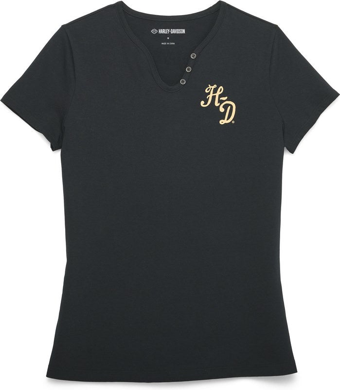 Harley-Davidson Salute Faux Henley Knit Top For Women  Black Beauty 2 | 96430-22VW