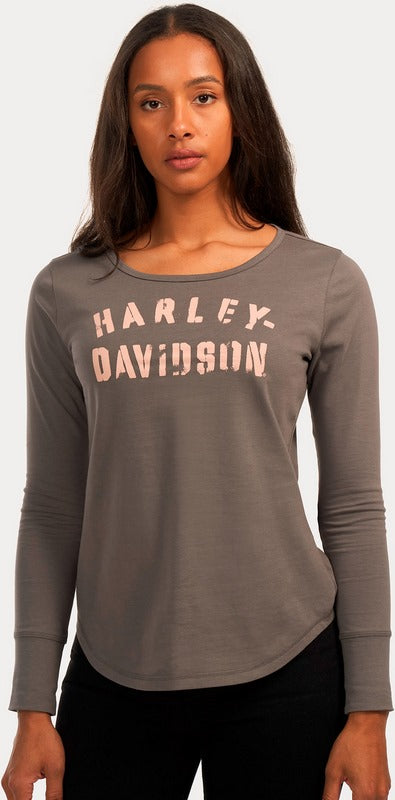Harley-Davidson Women'S Stencil Long Sleeve Knit Top  Granite Grey | 96447-22VW