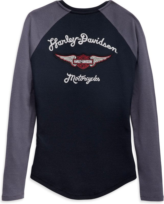 Harley-Davidson Henley-Knit  Colorblock-Design-Black Beauty | 96448-23VW