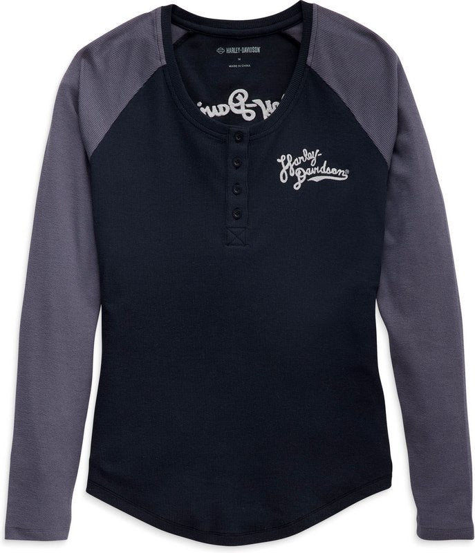 Harley-Davidson Henley-Knit  Colorblock-Design-Black Beauty | 96448-23VW
