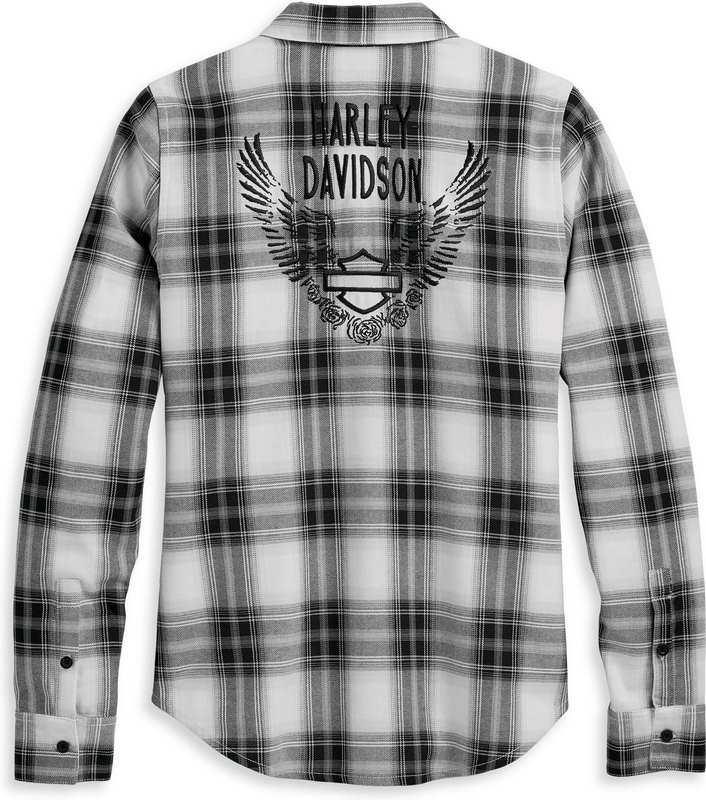 Harley-Davidson Women'S Retro Winged Flannel Shirt  Yarn Dyed Plaid-Black Beauty | 96478-23VW