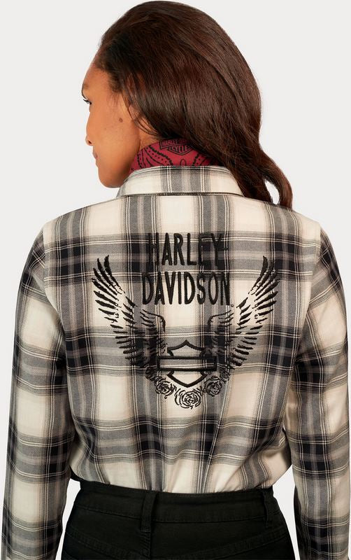 Harley-Davidson Women'S Retro Winged Flannel Shirt  Yarn Dyed Plaid-Black Beauty | 96478-23VW