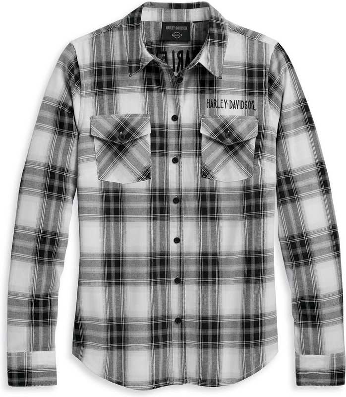 Harley-Davidson Women'S Retro Winged Flannel Shirt  Yarn Dyed Plaid-Black Beauty | 96478-23VW