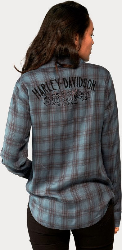Harley-Davidson Shirt-Woven  Yarn Dyed Plaid-Dusty Blue | 96480-23VW
