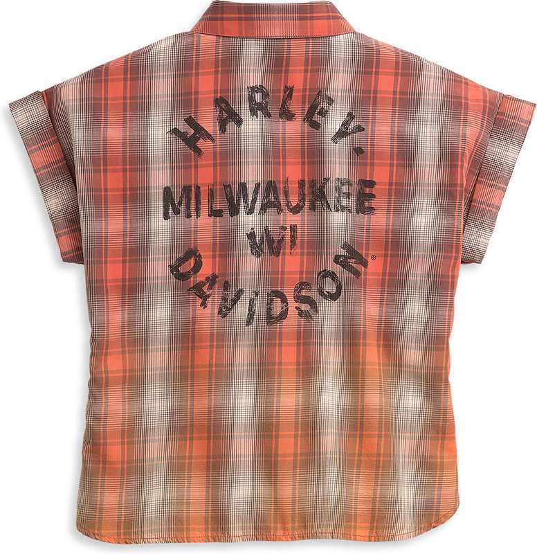 Harley-Davidson Circle Graphic Plaid Cap Sleeve Shirt For Women  Plaid | 96481-21VW
