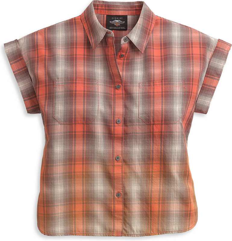 Harley-Davidson Circle Graphic Plaid Cap Sleeve Shirt For Women  Plaid | 96481-21VW