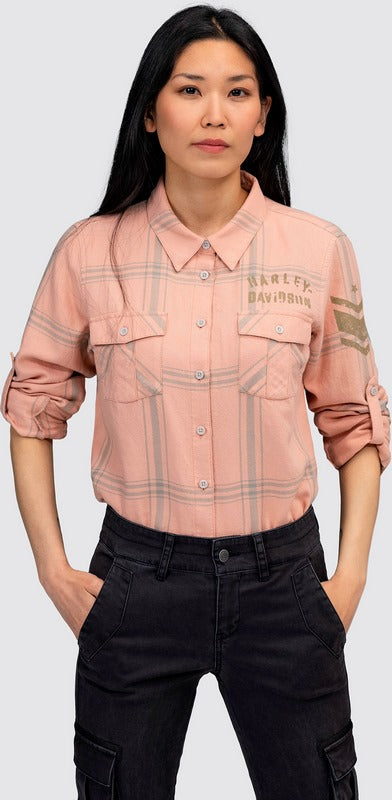 Harley-Davidson Salute Convertible Sleeve Shirt For Women  Dusty Pink | 96481-22VW