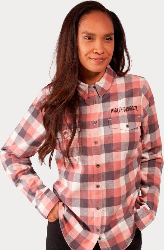 Harley-Davidson Shirt-Woven  Yarn Dyed Plaid-Ash Rose | 96482-23VW