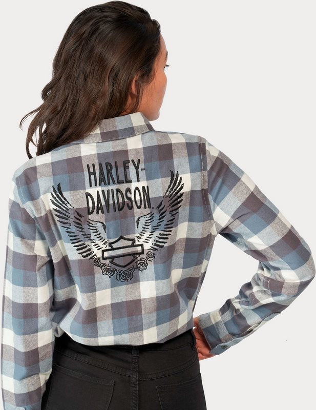 Harley-Davidson Shirt-Woven  Yarn Dyed Plaid-Dusty Blue | 96483-23VW