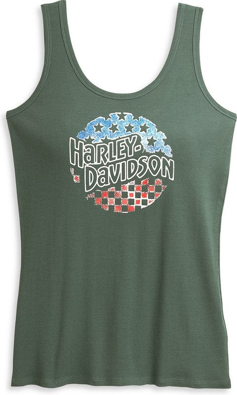 Harley-Davidson Circle Stars Rib Knit Tank For Women  Balsam Green | 96495-21VW