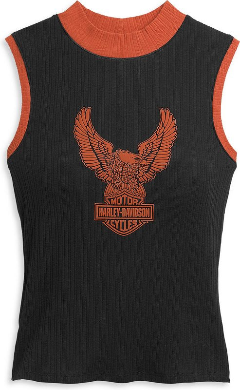 Harley-Davidson Winged Eagle Contrast Mockneck Knit Top For Women  Black Beauty | 96496-21VW
