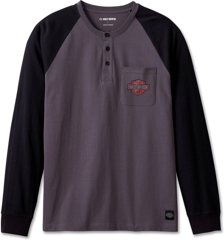 Harley-Davidson Henley-Knit  Colorblock-Design-Blackened Pearl | 96546-23VM