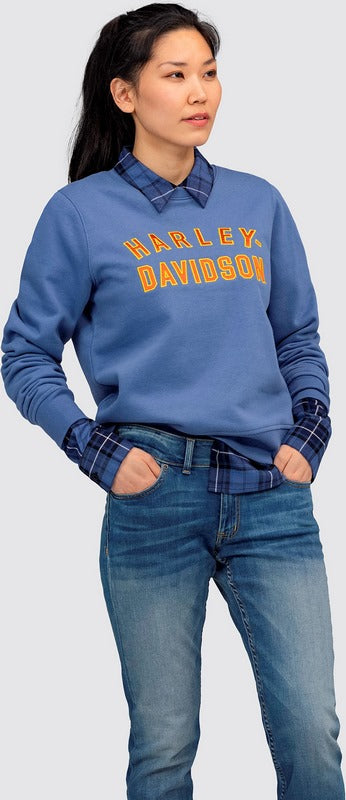 Harley-Davidson Women'S Essence Applique Crewneck Pullover  Gray Blue | 96602-22VW