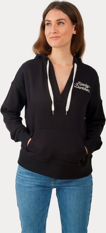 Harley-Davidson Women'S Valley Rumblers V-Neck Pullover Hoodie  Black Beauty | 96667-23VW