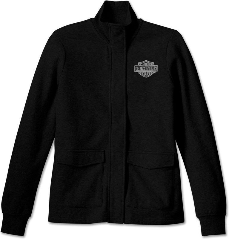 Harley-Davidson Women'S Hill Climber Crew Zip Front Fleece Jacket  Black Beauty | 96670-23VW