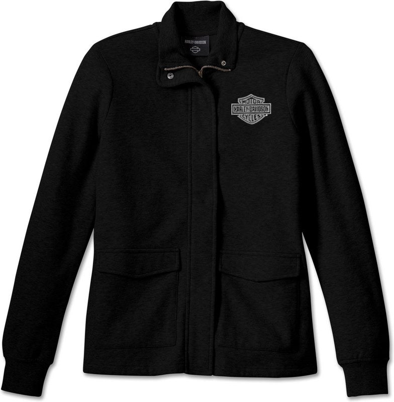 Harley-Davidson Women'S Hill Climber Crew Zip Front Fleece Jacket  Black Beauty | 96670-23VW