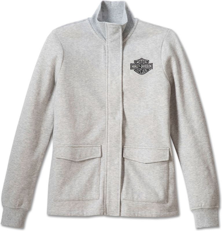 Harley-Davidson Women'S Hill Climber Crew Zip Front Fleece Jacket  Light Grey Heather | 96671-23VW