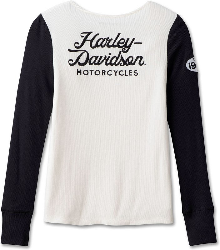 Harley-Davidson Henley-Knit  Colorblock-Design-Cloud Dancer | 96679-23VW