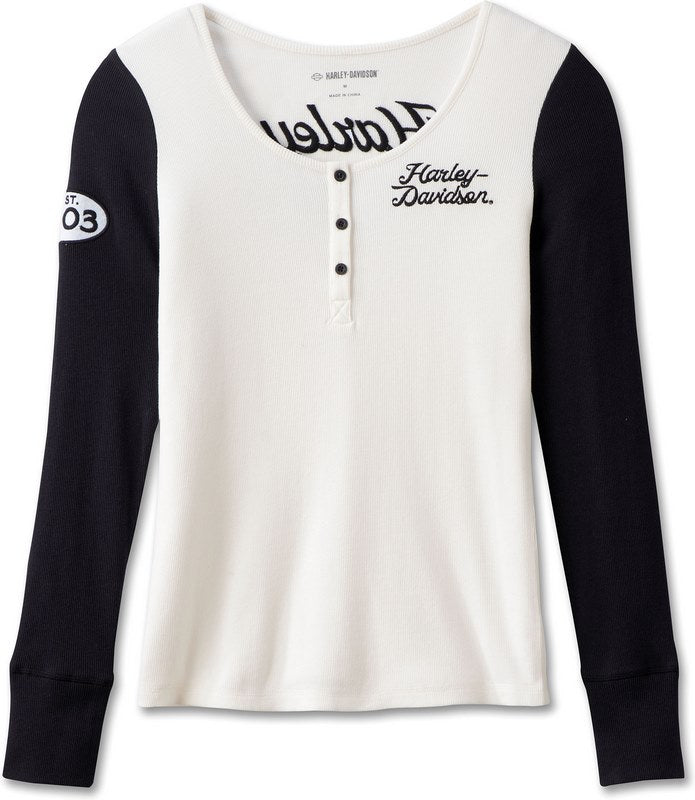 Harley-Davidson Henley-Knit  Colorblock-Design-Cloud Dancer | 96679-23VW