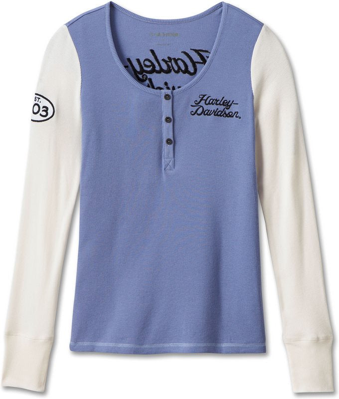 Harley-Davidson Women'S Timeless Perfect Pick Colorblock Henley  Colorblock-Design-Colony Blue | 96680-23VW
