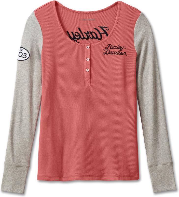 Harley-Davidson Henley-Knit  Colorblock-Design-Light Mahogany | 96681-23VW