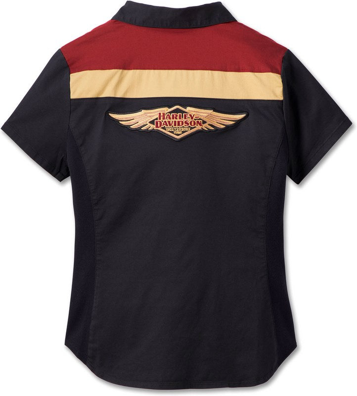 Harley-Davidson Women'S 120Th Anniversary Elemental Zip Front Shirt  Colorblock-Design-Black Beauty | 96749-23VW