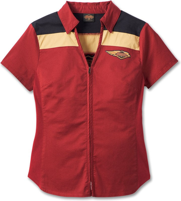 Harley-Davidson Women'S 120Th Anniversary Elemental Zip Front Shirt  Colorblock-Design-Merlot | 96750-23VW
