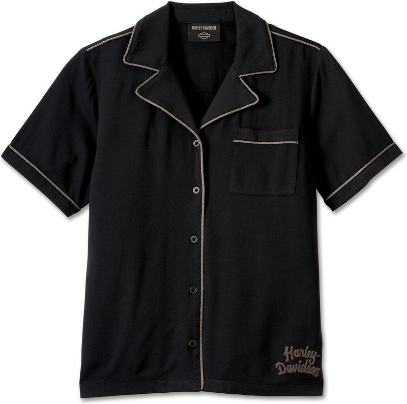 Harley-Davidson Women'S Club Crew Contrast Piping Shirt  Black Beauty | 96753-23VW