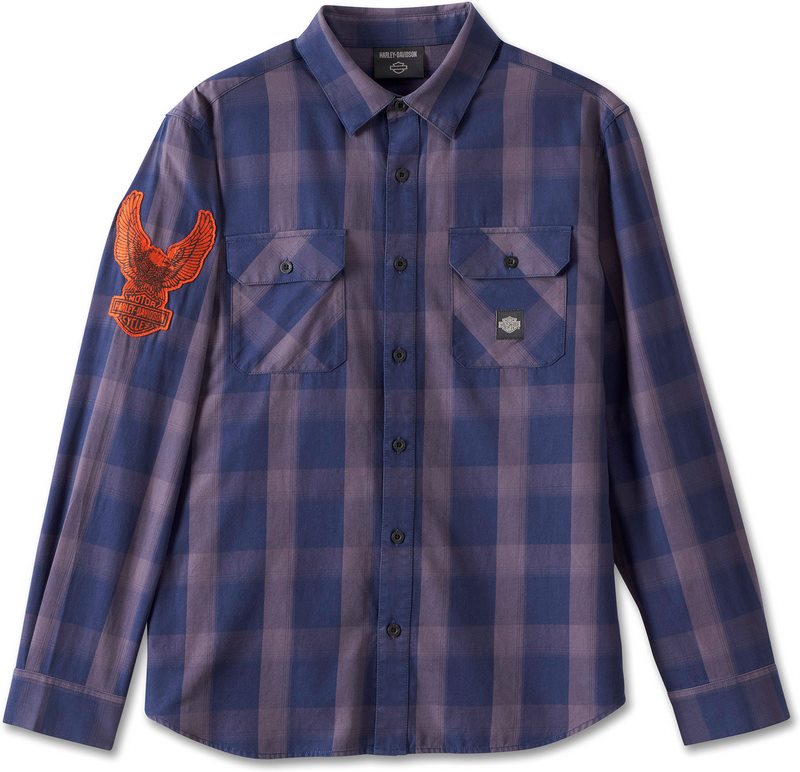 Harley-Davidson Men'S Motorbreath Long Sleeve Shirt  Blue Plaid | 96875-23VM