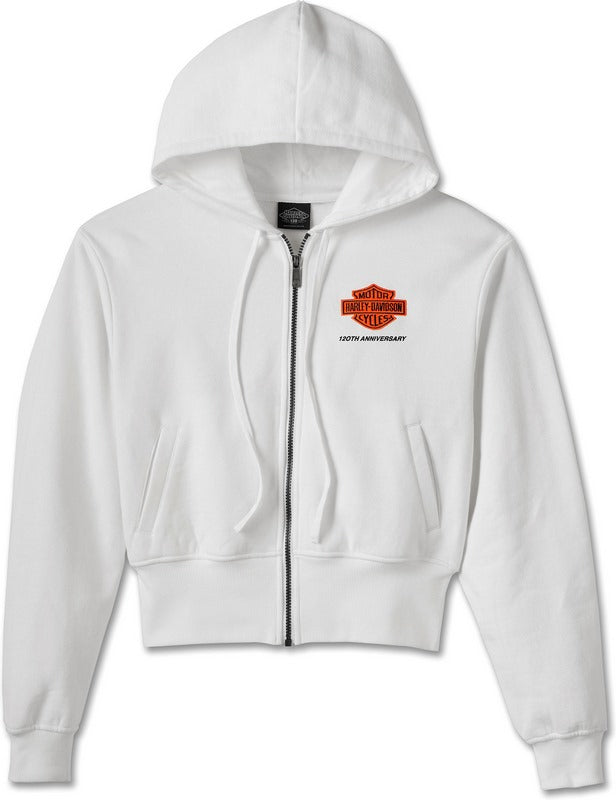 Harley-Davidson Women'S 120Th Anniversary Zip Front Hoodie  Bright White | 96893-23VW