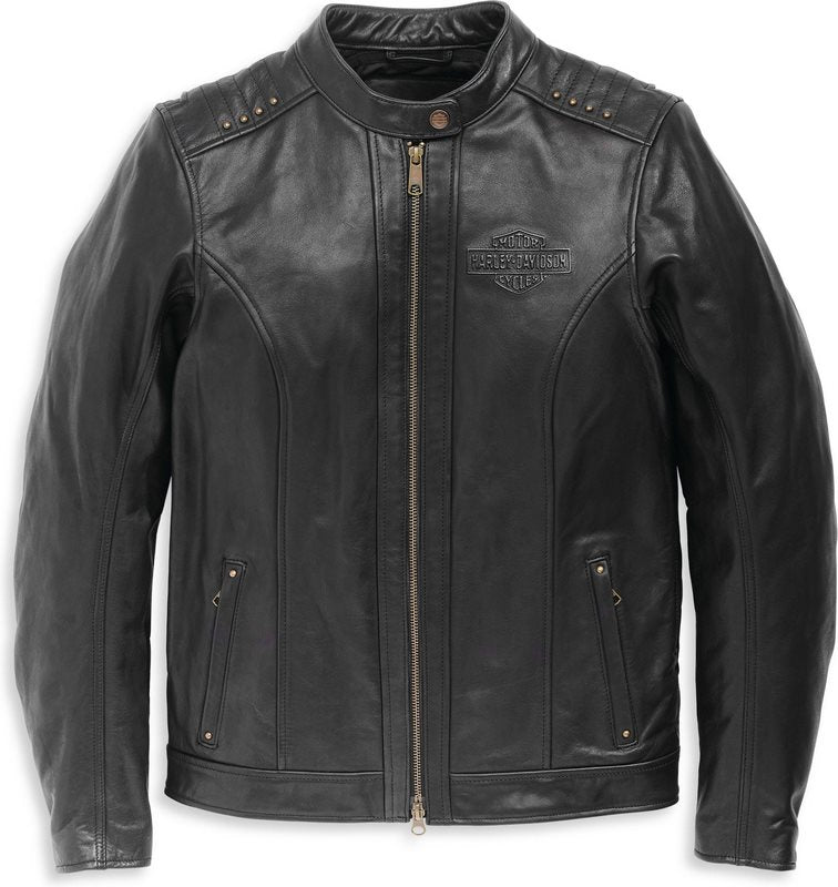 Harley-Davidson Women'S Electra Mandarin Collar Studded Leather Jacket  Black | 97000-22EW