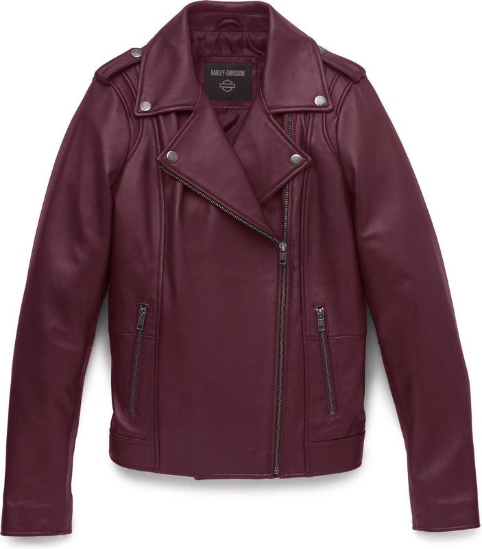 Harley-Davidson Women'S Lisbon Debossed Casual Leather Jacket  Wine Leather | 97021-22VW