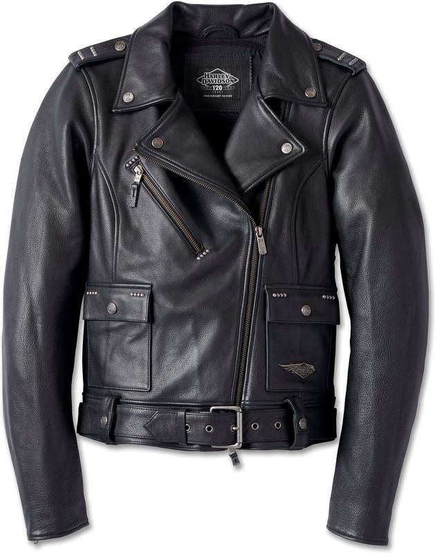 Harley-Davidson Women'S 120Th Anniversary Cycle Queen Leather Biker Jacket  Black | 97026-23EW