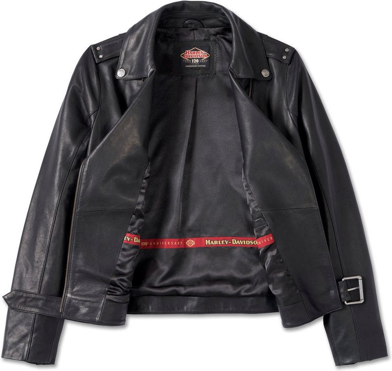 Harley-Davidson 120Th Anniversary D-Pocket Biker Leather Jacket For Women  Black | 97037-23VW