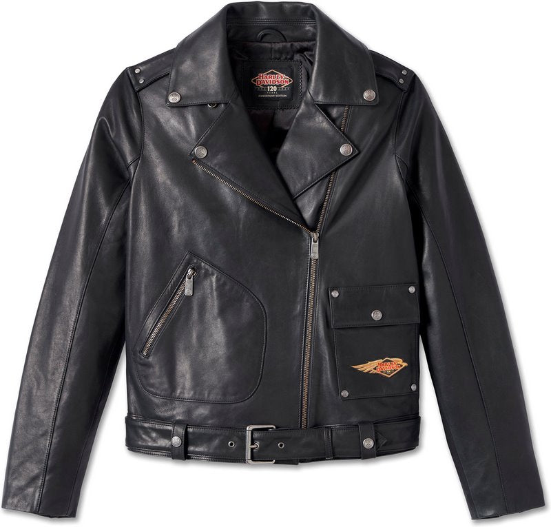 Harley-Davidson 120Th Anniversary D-Pocket Biker Leather Jacket For Women  Black | 97037-23VW
