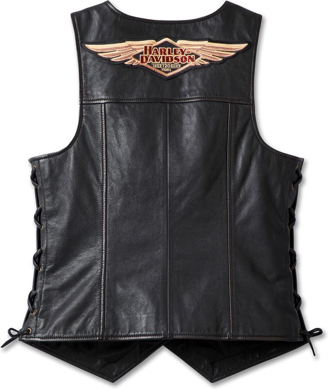 Harley-Davidson Women'S 120Th Anniversary Laced Side Leather Vest  Black | 97042-23VW