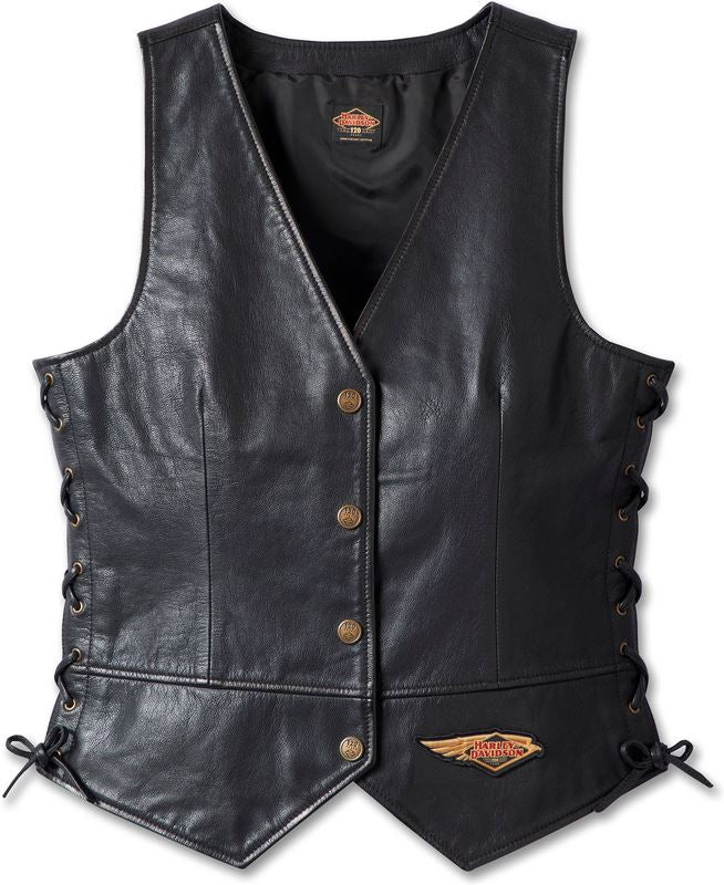 Harley-Davidson Women'S 120Th Anniversary Laced Side Leather Vest  Black | 97042-23VW