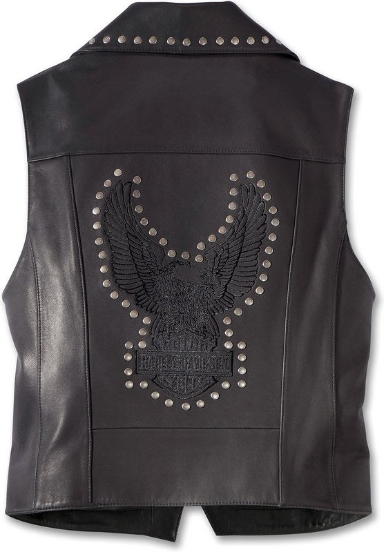 Harley-Davidson Women'S Classic Eagle Studded Leather Vest  Black | 97047-23VW