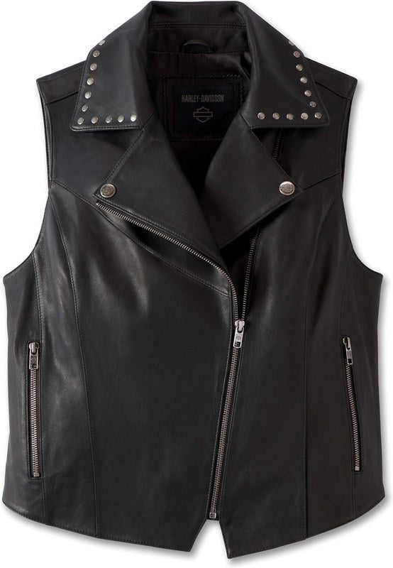 Harley-Davidson Women'S Classic Eagle Studded Leather Vest  Black | 97047-23VW