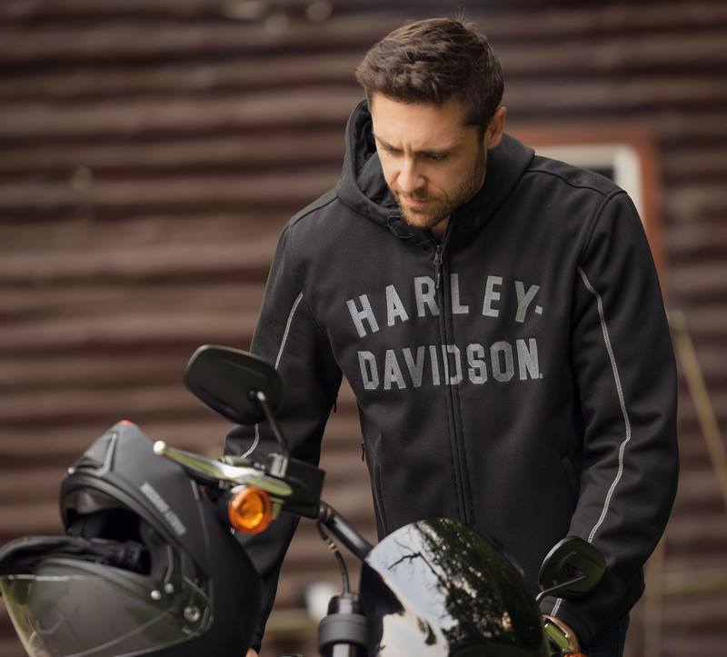 Harley-Davidson Men'S Deflector Hooded Riding Fleece  Black | 97105-22VM