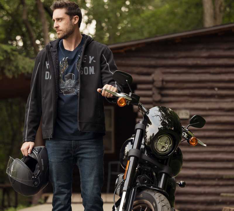 Harley-Davidson Men'S Deflector Hooded Riding Fleece  Black | 97105-22VM