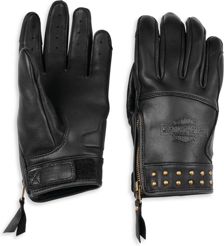 Harley-Davidson Electra Full Finger Studded Leather Glove For Women  Black | 97116-22VW