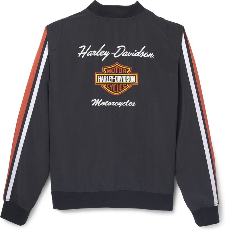 Harley-Davidson Women'S Iconic Sleeve Stripe Matte Satin Bomber Jacket  Black Beauty | 97404-22VW