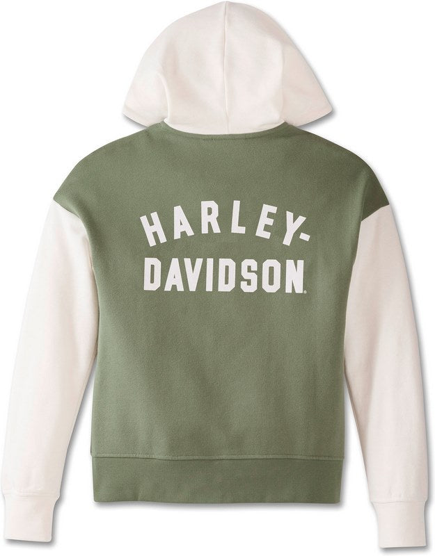 Harley-Davidson Women'S Special Racer Front Zip Front Hoodie  Colorblock-Design-Oil Green | 97453-23VW