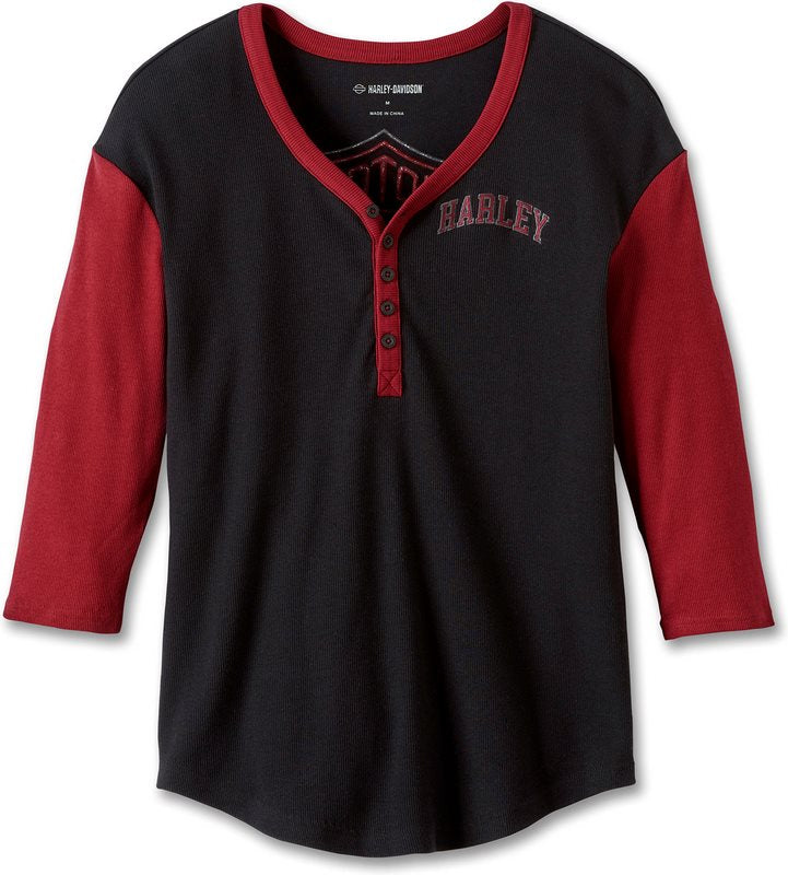 Harley-Davidson Henley-Knit  Colorblock-Design-Black Beauty | 97477-23VW